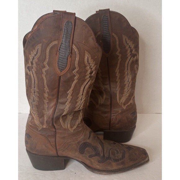 JB DILLON COWBOY SNIP TOE Boot 7.5 D Men  Lizard INLAY Brown Western  Inlay main image 11